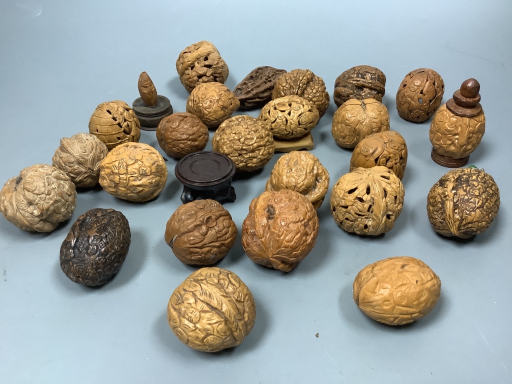 Various Chinese carved walnut shells